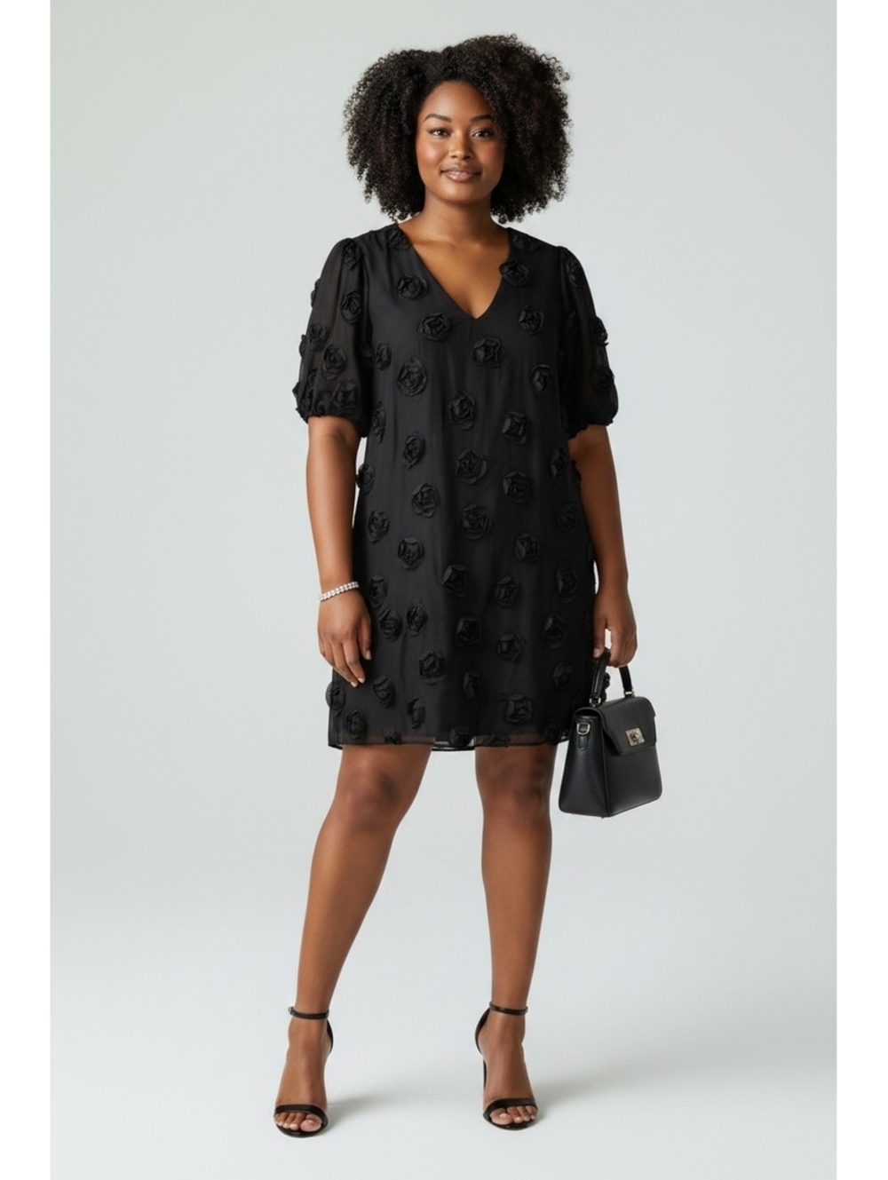 NWT Impressions 3D Rosette Applique Mini Dress, Black, 2XL